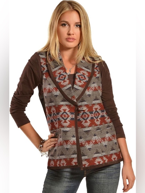 Pendleton Jackets & Blazers - Pendleton Brown Gray Red Patterned Shawl Collar Vest